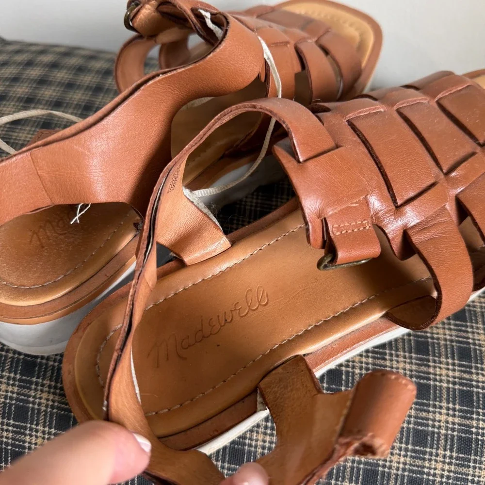 Madewell The Kiera Fisherman Woven Leather Platform Sandal Size 7.5 Brown